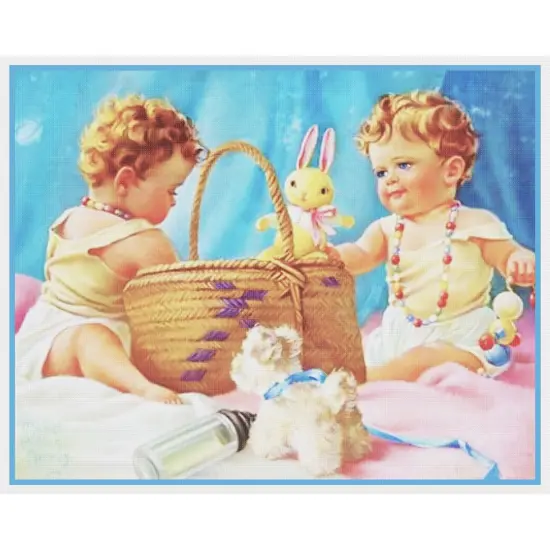 2 Babies Basket with Toys by Mabel Rollins Harris Counted Cross Stitch Pattern {2}