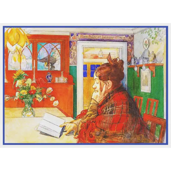 Swedish Artist Carl Larsson's Karin Reading Counted Cross Stitch Chart Pattern {2}