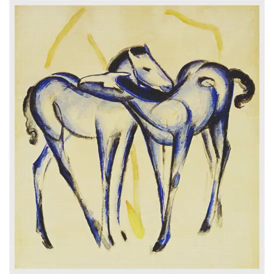 Sketch of 2 Blue Horse Foals by Expressionist Artist Franz Marc Counted Cross Stitch Pattern {1}