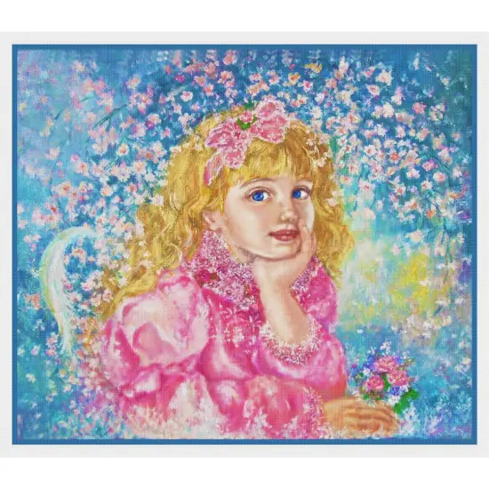 Angel of Cherry Blossoms Contemporary Yumi Sugai Counted Cross Stitch Pattern {2}
