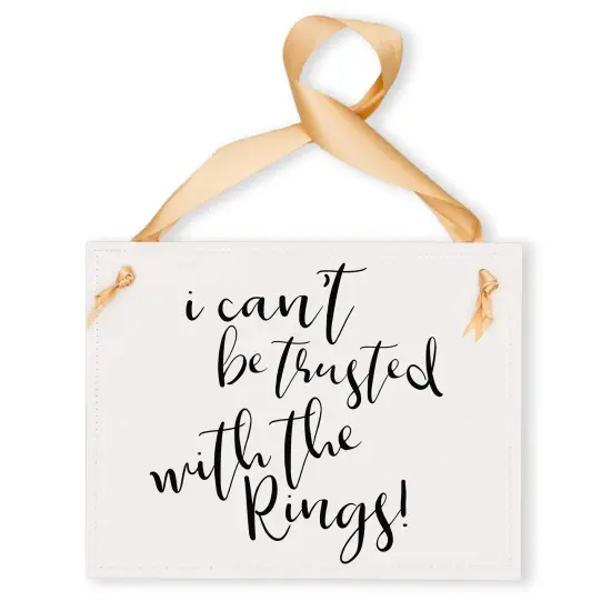 Ritzy Rose Funny Ring Bearer Sign - Black on 11x8in Ivory Linen Cardstock with champagne Ribbon {1}