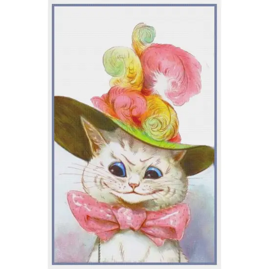 Louis Wain's White Kitty Cat With Fancy Hat Counted Cross Stitch Chart Pattern {2}