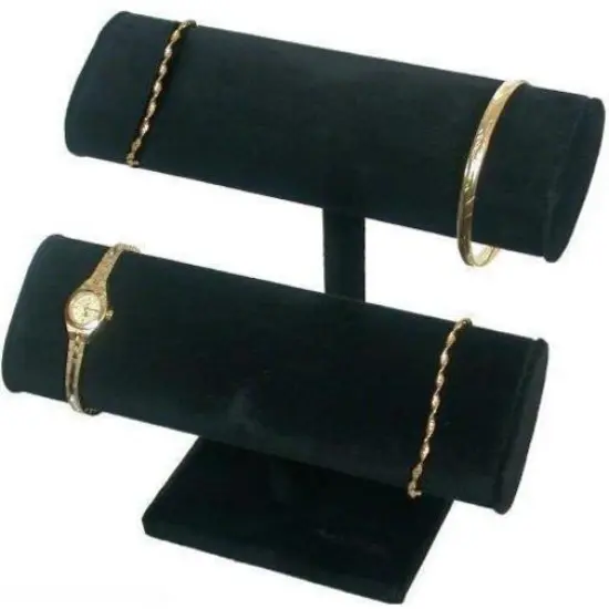 2 Tier Black Velvet T-Bar Bracelet Watch Jewelry Display Stand Kit 2 Pcs {1}
