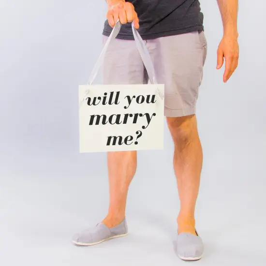 Ritzy Rose Wedding Proposal Sign - Black on 11x8in Ivory Linen Cardstock with Gray Ribbon {6}