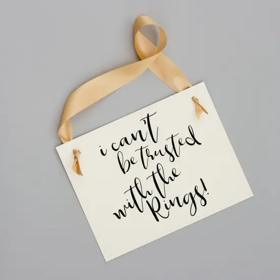 Ritzy Rose Funny Ring Bearer Sign - Black on 11x8in Ivory Linen Cardstock with champagne Ribbon {2}