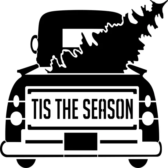 Tis The Season Vintage Truck & Tree Embossing 12 x 12 Stencil | FS055 by Designer Stencils | Word & Phrase Stencils | Reusable Stencil for Painting on Wood, Wall, Tile, Canvas, Paper, Fabric, Furniture, Floor | Stencil for Home Makeover {1}