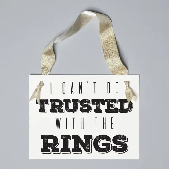 Ritzy Rose Funny Ring Bearer Sign - Black on 11x8in White Linen Cardstock with Gold Ribbon {2}