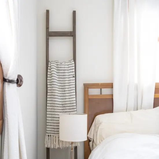 Rustic Farmhouse 5ft Reclaimed Wood Decorative Bookcase Ladder White {5}