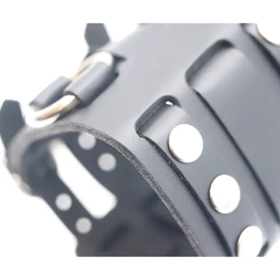 Wide Black Leather Watch Cuff Band {6}