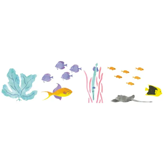 Underwater Scene Wall Stencil | 114 by Designer Stencils | Animal & Nature Stencils | Reusable Art Craft Stencils for Painting on Walls, Canvas, Wood | Reusable Plastic Paint Stencil for Home Makeover | Easy to Use & Clean Art Stencil {1}