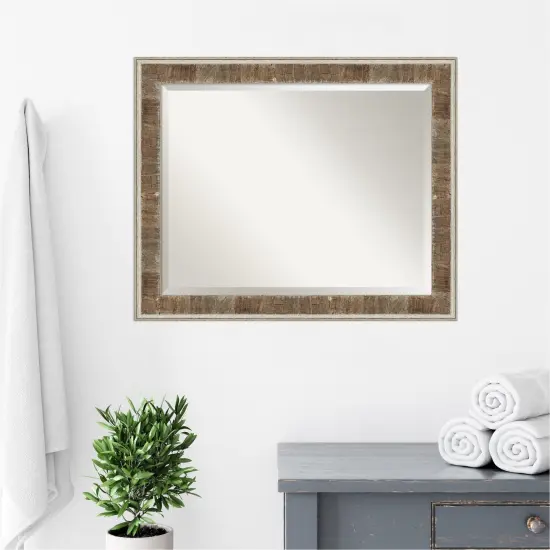 Beveled Wood Bathroom Wall Mirror, Farmhouse Brown Narrow Frame {6}