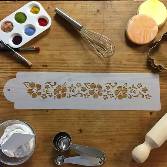 Hibiscus Cake Stencil Side | C130T by Designer Stencils | Cake Decorating Tools | Baking Stencils for Royal Icing, Airbrush, Dusting Powder | Reusable Plastic Food Grade Stencil for Cakes | Easy to Use & Clean Cake Stencil {2}