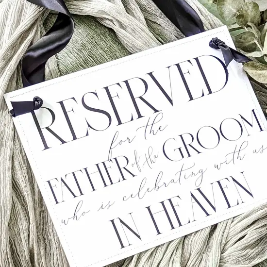 Ritzy Rose Father of the Groom Memorial Sign - Black on 11x8in White Linen Cardstock with Black Ribbon {2}