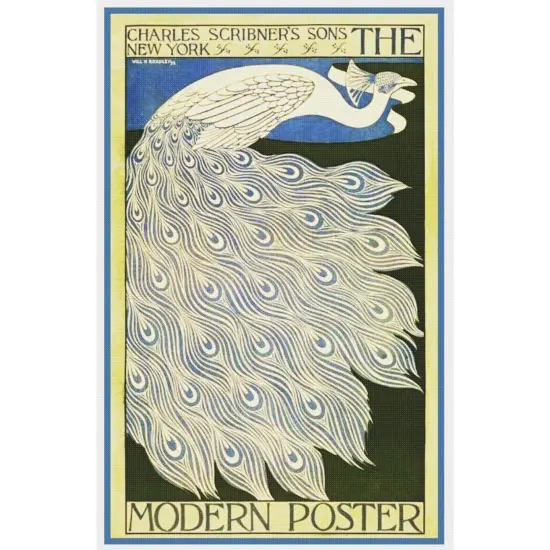 Will Bradley Modern Poster with a Peacock Counted Cross Stitch Chart Pattern {2}