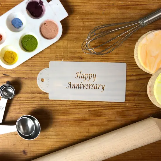 Happy Anniversary Business Card Cookie Stencil | C212 by Designer Stencils | Cookie Decorating Tools | Baking Stencils for Royal Icing, Airbrush, Dusting Powder | Reusable Plastic Food Grade Stencil for Cookies | Easy to Use & Clean Cookie Stencil {3}
