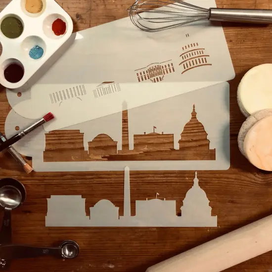 Washington D.C. Detailed Skyline Cake Stencil Side | C1003 by Designer Stencils | Cake Decorating Tools | Baking Stencils for Royal Icing, Airbrush, Dusting Powder | Reusable Plastic Food Grade Stencil for Cakes | Easy to Use & Clean Cake Stencil {3}
