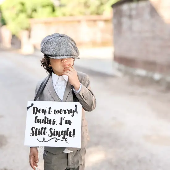 Ritzy Rose Funny Ring Bearer Sign - Black on 11x8in Ivory Linen Cardstock with Black Ribbon {6}