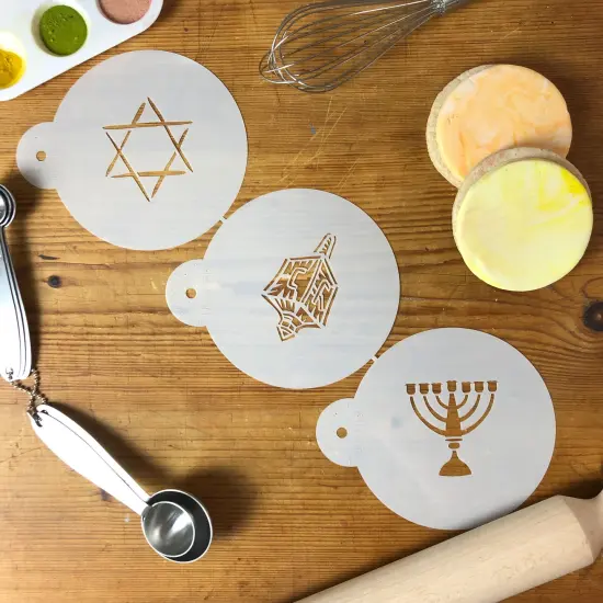 3.5-Inch Large Jewish Symbols Cookie & Cupcake Stencils: Dreidel, Star of David, Menorah | C183 by Designer Stencils | {3}