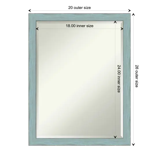 Beveled Wood Bathroom Wall Mirror, Sky Blue Rustic Frame {1}