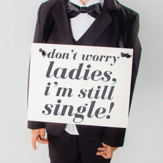 Ritzy Rose Cute Ring Bearer Sign - Slate on 11x8in White Linen Cardstock with Black Ribbon {6}