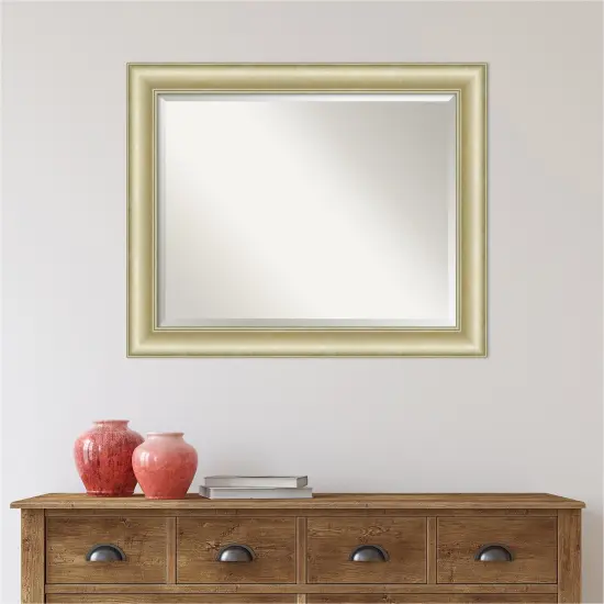 Beveled Bathroom Wall Mirror, Textured Light Gold Frame {1}