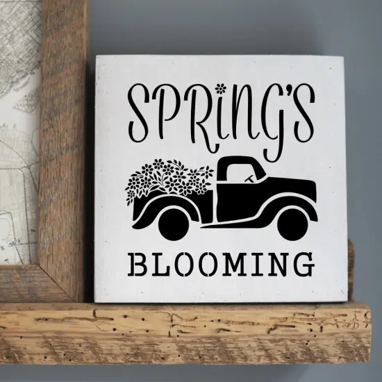 Spring's Blooming Vintage Truck & Flowers Embossing 12 x 12 Stencil | FS091 by Designer Stencils | Word & Phrase Stencils | Reusable Stencils for Painting on Wood, Wall, Tile, Canvas, Paper, Fabric, Furniture, Floor | Stencil for Home Makeover {4}
