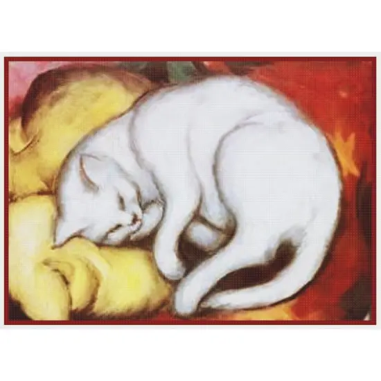 Expressionist Franz Marc's White Cat on Pillow Countd Cross Stitch Chart Pattern {2}