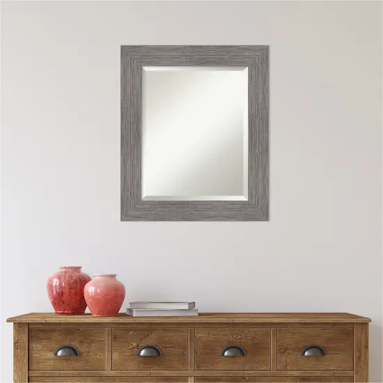 Beveled Bathroom Wall Mirror, Pinstripe Plank Grey Frame {6}