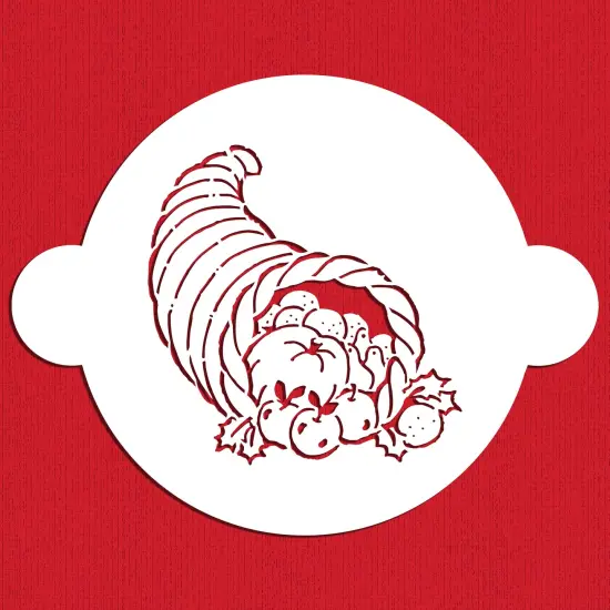 Cornucopia Cake Stencil | C095 by Designer Stencils | Cake Decorating Tools | Baking Stencils for Royal Icing, Airbrush, Dusting Powder | Reusable Plastic Food Grade Stencil for Cakes | Easy to Use & Clean Cake Stencil {1}