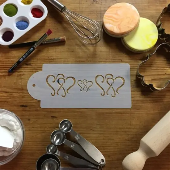 Dancing Hearts Cake Stencil | C002 by Designer Stencils | Cake Decorating Tools | Baking Stencils for Royal Icing, Airbrush, Dusting Powder | Reusable Plastic Food Grade Stencil for Cakes & Cookies | Easy to Use & Clean Cake & Cookie Stencil {3}