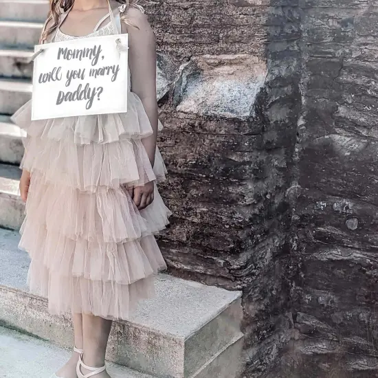 Ritzy Rose Cute Proposal Banner - Slate on 11x8in Ivory Linen Cardstock with Ivory Ribbon {2}