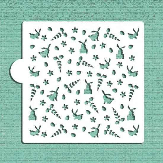 Bunnies and Carrots Miniprint Cookie & Craft Stencil | CM089 by Designer Stencils | Cookie Decorating Tools | Baking Stencils for Royal Icing, Airbrush, Dusting Powder | Craft Stencils for Canvas, Paper, Wood | Reusable Food Grade Stencil {1}
