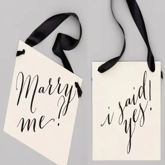 Ritzy Rose Engagement Sign - Black on 11x8in Ivory Linen Cardstock with Black Ribbon {5}