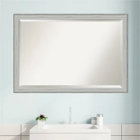 Beveled Wood Bathroom Wall Mirror, Bel Volto Silver Frame {6}