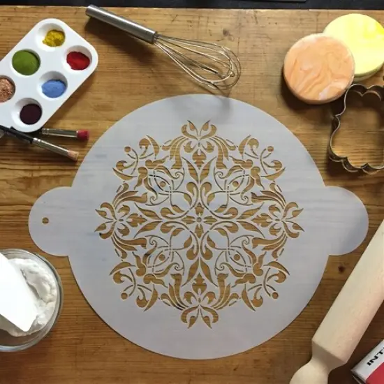 Medium French Medallion Cake Stencil | C084 by Designer Stencils | Cake Decorating Tools | Baking Stencils for Royal Icing, Airbrush, Dusting Powder | Reusable Plastic Food Grade Stencil for Cakes | Easy to Use & Clean Cake Stencil {5}