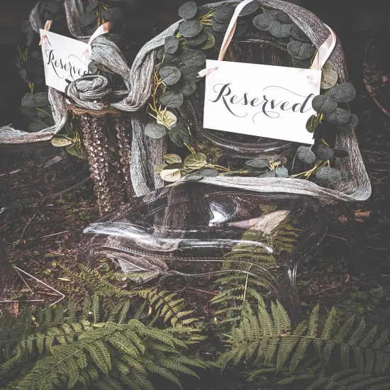 Ritzy Rose 2 Fancy Reserved Signs - Slate on 11x8in White Linen Cardstock with Gray Ribbon {5}