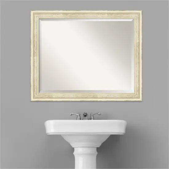 Beveled Wood Bathroom Wall Mirror, Country White Wash Frame {5}