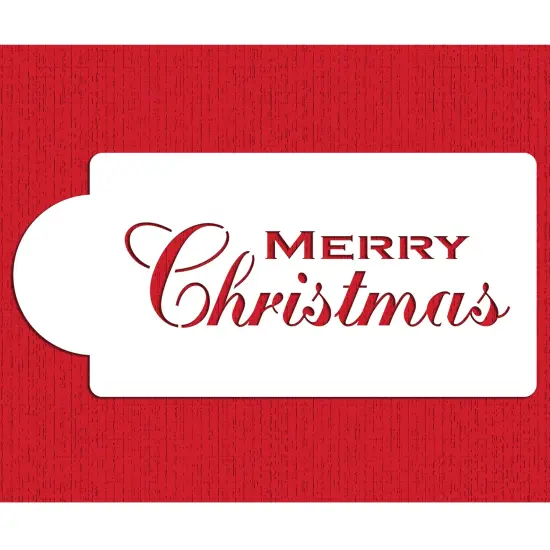 Fancy Merry Christmas Cake Stencil | C257 by Designer Stencils | Cake Decorating Tools | Baking Stencils for Royal Icing, Airbrush, Dusting Powder | Reusable Plastic Food Grade Stencil for Cakes | Easy to Use & Clean Cake Stencil {1}
