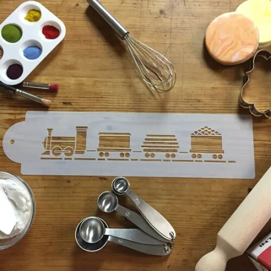 Train with Track Cake Stencil | C061 by Designer Stencils | Cake Decorating Tools | Baking Stencils for Royal Icing, Airbrush, Dusting Powder | Reusable Plastic Food Grade Stencil for Cakes | Easy to Use & Clean Cake Stencil {3}