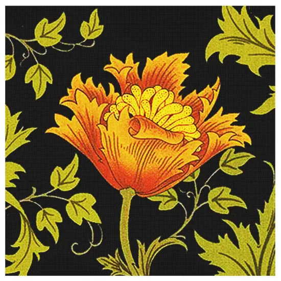 New William Morris Orange Anemone Flower on Black Counted Cross Stitch Pattern {2}