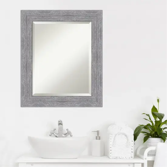 Beveled Bathroom Wall Mirror, Bark Rustic Frame {5}