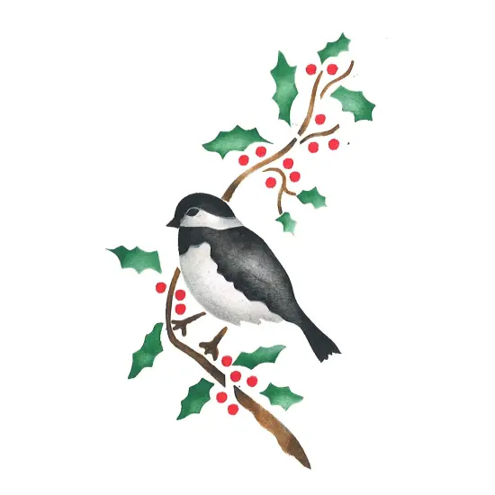 Chickeee Bird Wall Stencil with Holly | 1514 by Designer Stencils | Reusable Art Craft Stencils for Painting | {1}