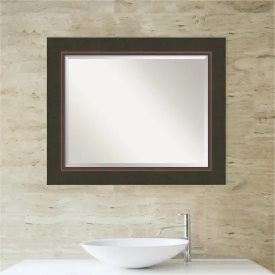 Beveled Wood Bathroom Wall Mirror, Milano Bronze Frame {4}