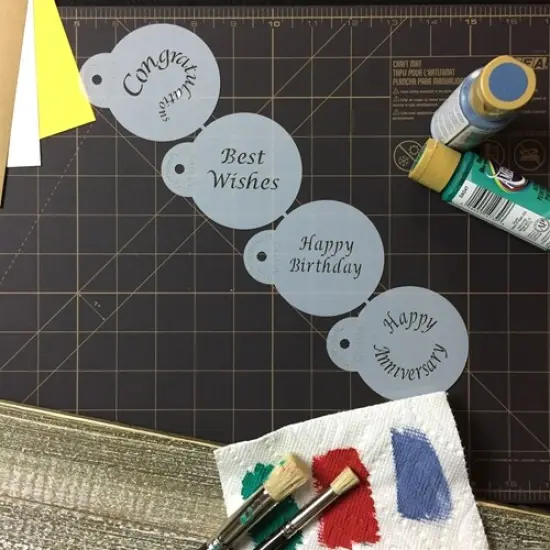 Special Occasions Candy & Cookie Stencils: Congratulations, Best Wishes, Happy Birthday, Anniversary | C135 by Designer Stencils | Cookie Decorating Tools | Baking Stencils for Royal Icing, Airbrush | Reusable Plastic Food Grade Stencils {6}