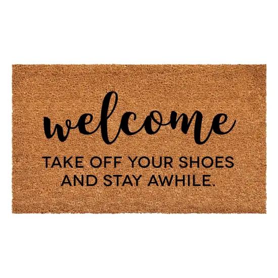 108291729 Take Off Your Shoes and Stay a While Doormat {1}