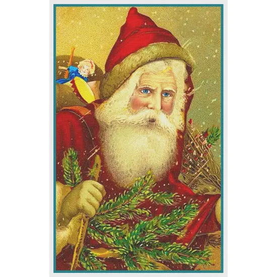 Victorian Father Christmas Santa In a Red Cape, Hat and Tree Counted Cross Stitch Pattern {2}