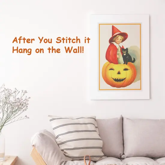 Little Girl Pumpkin Cat Halloween Counted Cross Stitch Pattern {3}