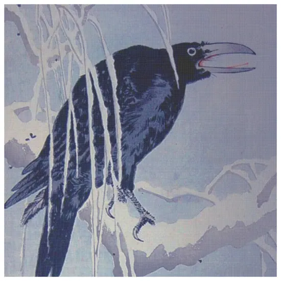 Japanese Artist Ohara (Koson) Shoson's Crow-Square Counted Cross Stitch Pattern {2}