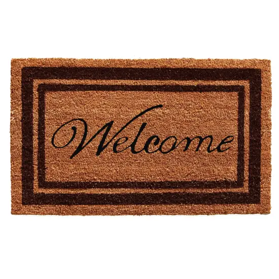 152981830WELC Brown Border Welcome Doormat {1}