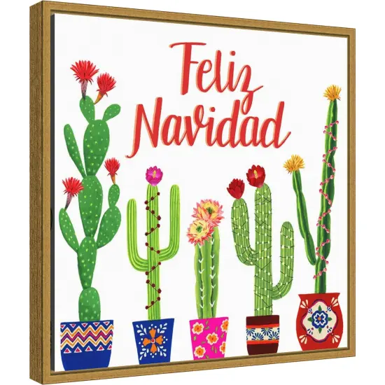 Navidad Tropical I (Christmas Cactus) by Grace Popp 16-in. W x 16-in. H. Canvas Wall Art Print Framed in Gold {1}